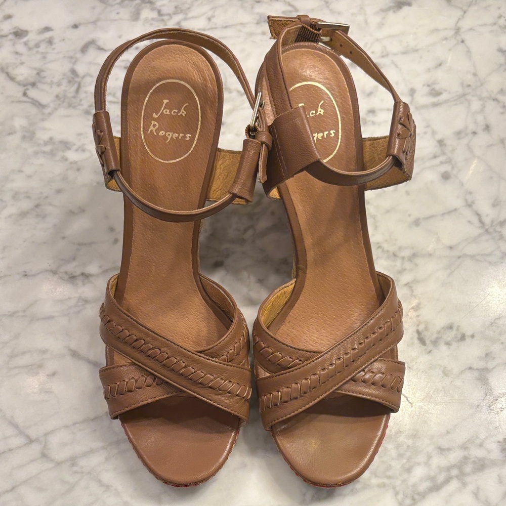 Jack Rogers Tan Leather Woven Sandals